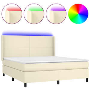Box spring postel s matrací a LED krémová 180x200cm umělá kůže - obrázek 2