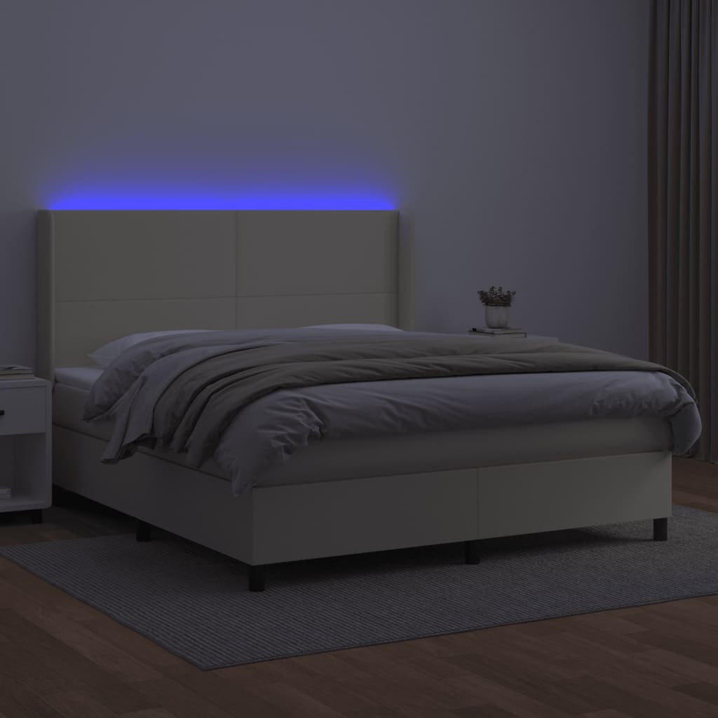 vidaXL Boxspring met matras en LED kunstleer crèmekleurig 180x200 cm, foto 2