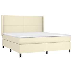 Box spring postel s matrací a LED krémová 180x200cm umělá kůže - obrázek 4
