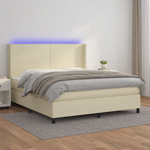 Box spring postel s matrací a LED krémová 180x200cm umělá kůže - obrázek 1