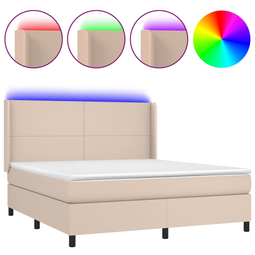 vidaXL Box spring postel matrace a LED cappuccino 180x200cm umělá kůže