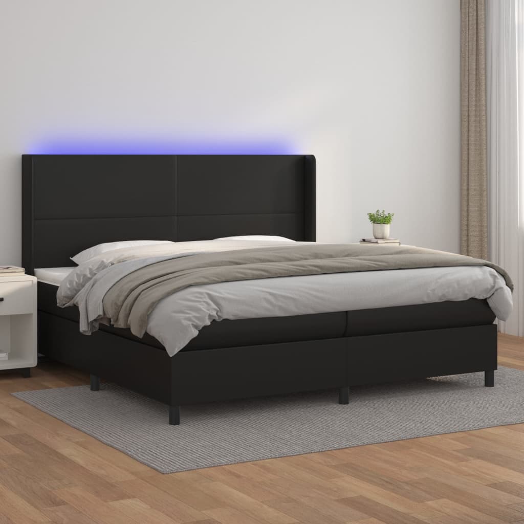 Pat box spring cu saltea, negru, 200x200 cm, piele ecologică