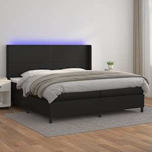 Box spring postel s matrací a LED černá 200x200 cm umělá kůže - obrázek 1