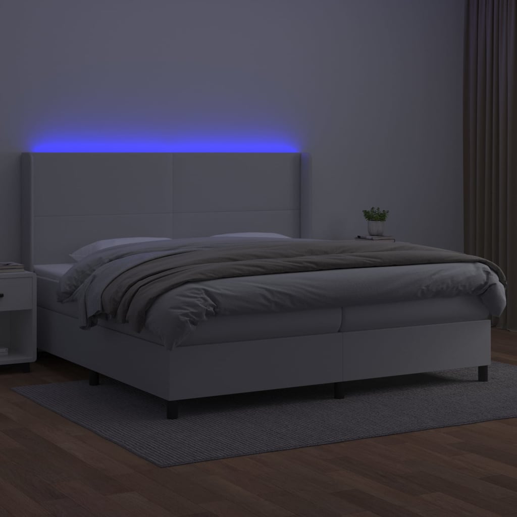 Box spring postel s matrací a LED bílá 200x200 cm umělá kůže