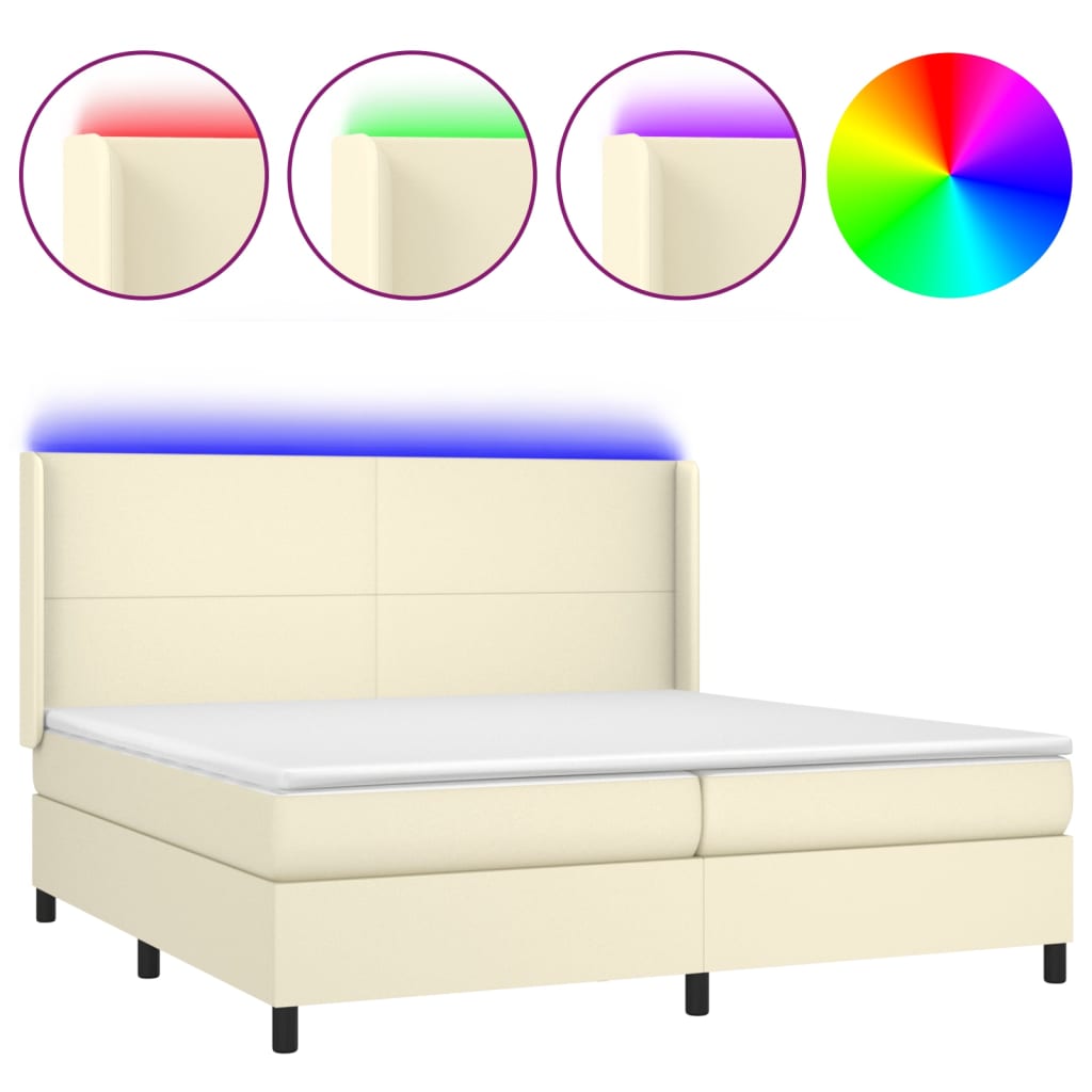 vidaXL Box spring postel s matrací a LED krémová 200x200 cm umělá kůže
