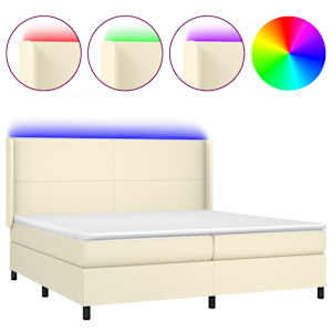 Box spring postel s matrací a LED krémová 200x200 cm umělá kůže - obrázek 2