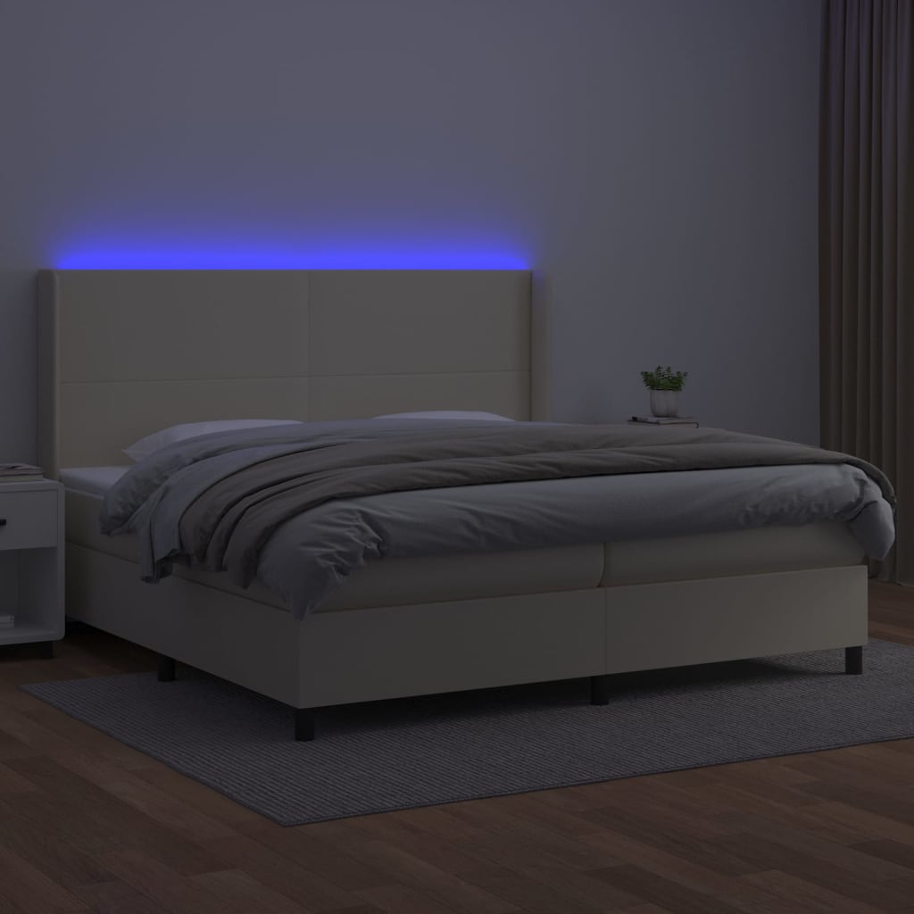 vidaXL Boxspring met matras en LED kunstleer crèmekleurig 200x200 cm, foto 2