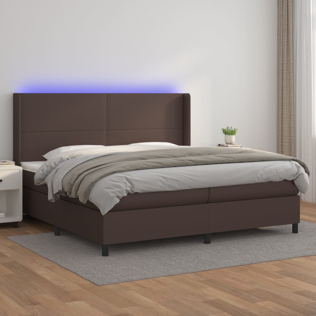 vidaXL Box spring postel s matrací a LED hnědá 200x200 cm umělá kůže