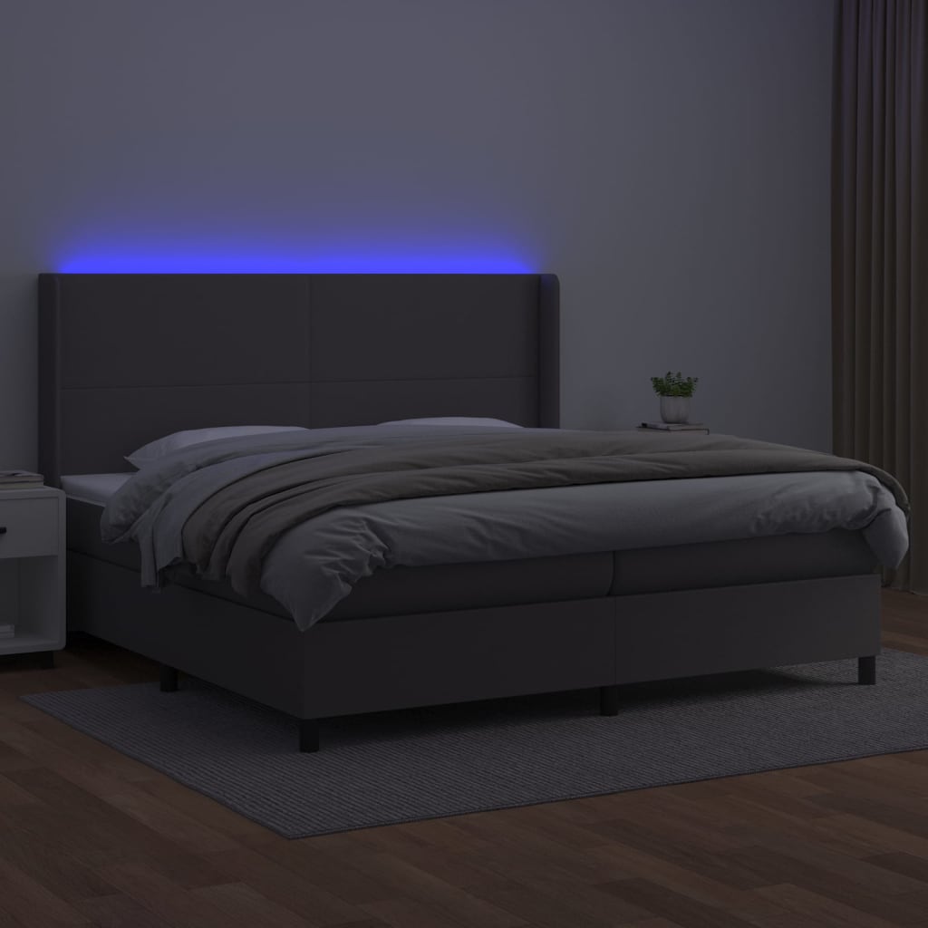 vidaXL Boxspring met matras en LED kunstleer grijs 200x200 cm afbeelding