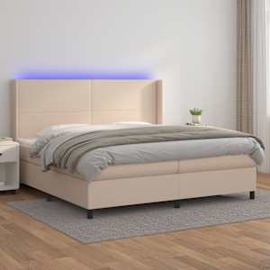 Box spring postel matrace a LED cappuccino 200x200cm umělá kůže - obrázek 1
