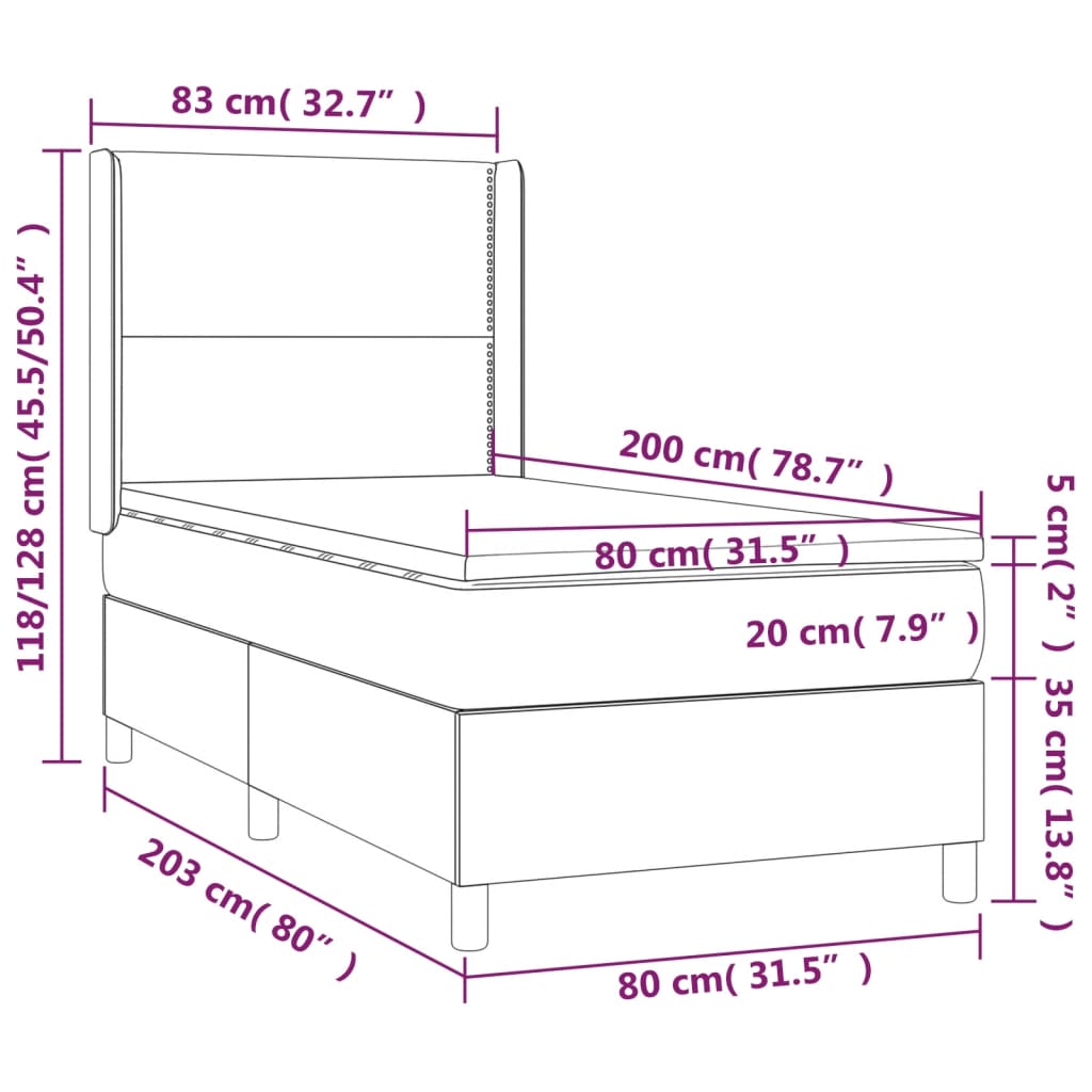 Box spring postel s matrací a LED krémová 80x200 cm umělá kůže