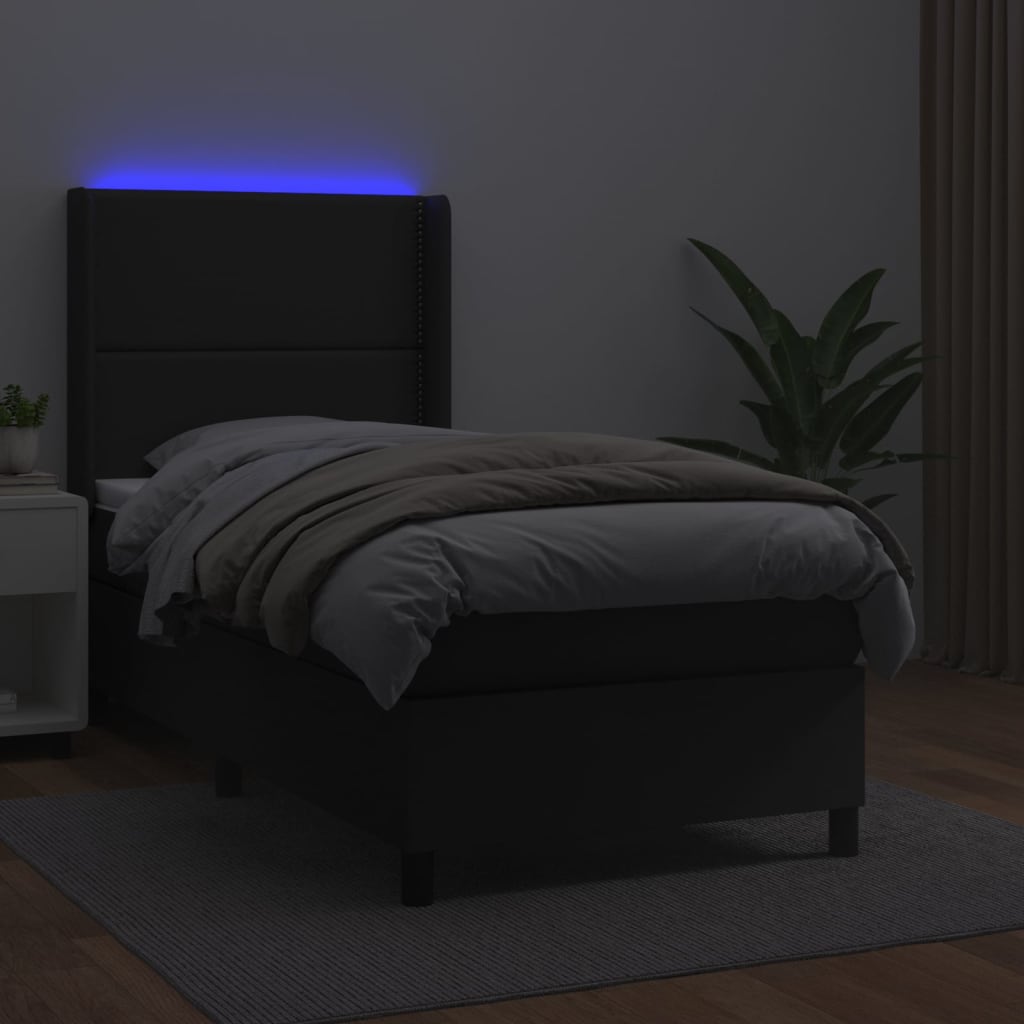 vidaXL Boxspring met matras en LED kunstleer zwart 90x190 cm afbeelding