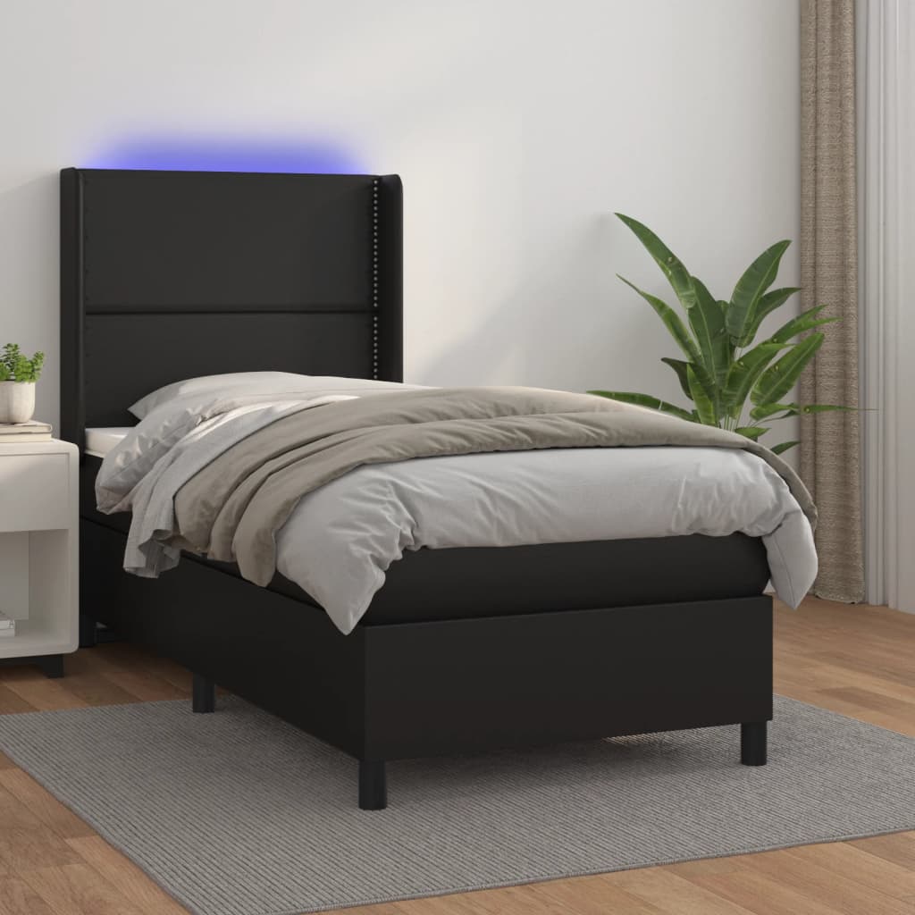 Box spring postel s matrací a LED černá 90x190 cm umělá kůže