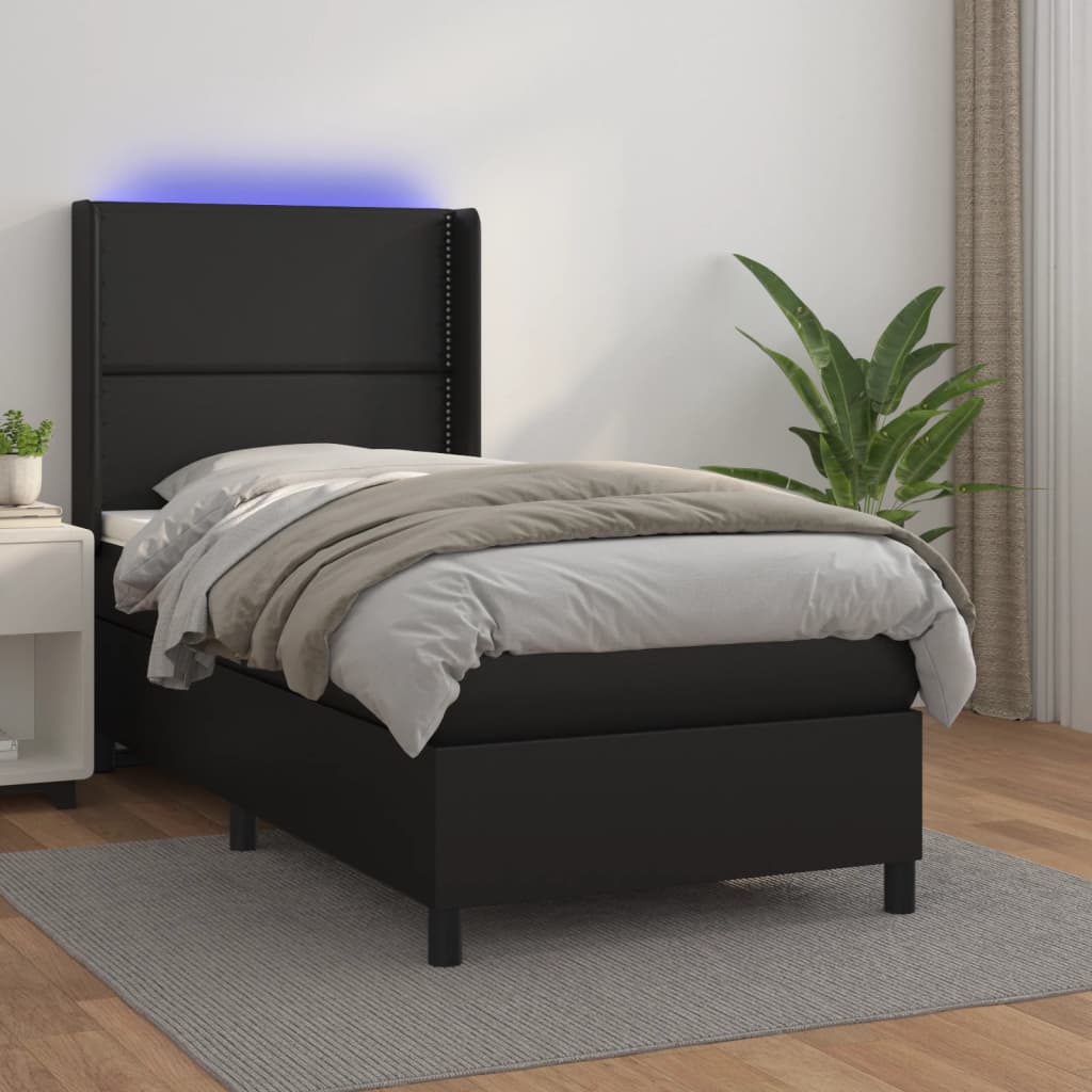  ΚΡΕΒΑΤΙ BOXSPRING ΜΕ ΣΤΡΩΜΑ & LED ΜΑΥΡΟ 90X190 ΕΚ. ΣΥΝΘ. ΔΕΡΜΑ V-3139295