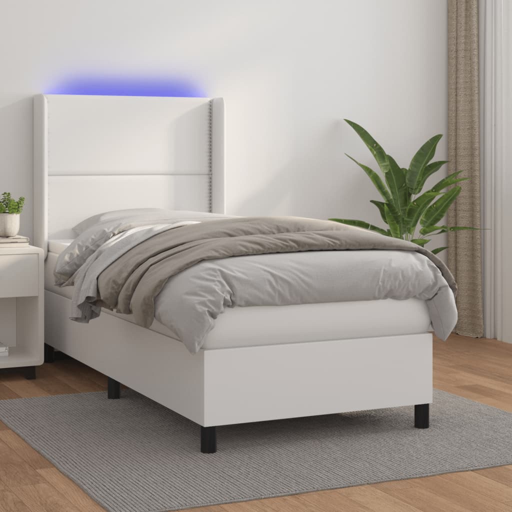 vidaXL Boxspringbett mit Matratze & LED Weiß 90x190 cm Kunstleder