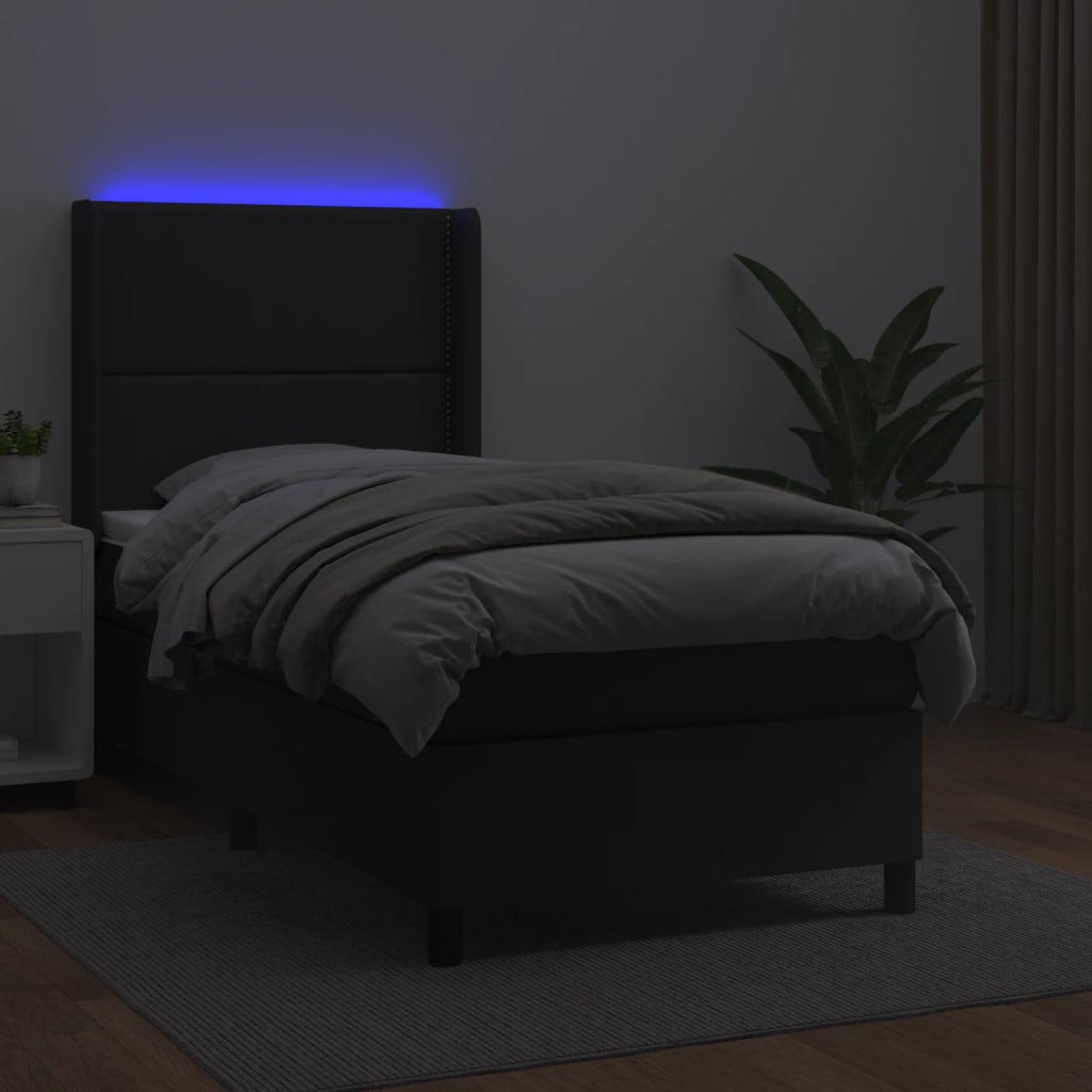 vidaXL Boxspring met matras en LED kunstleer zwart 90x200 cm afbeelding