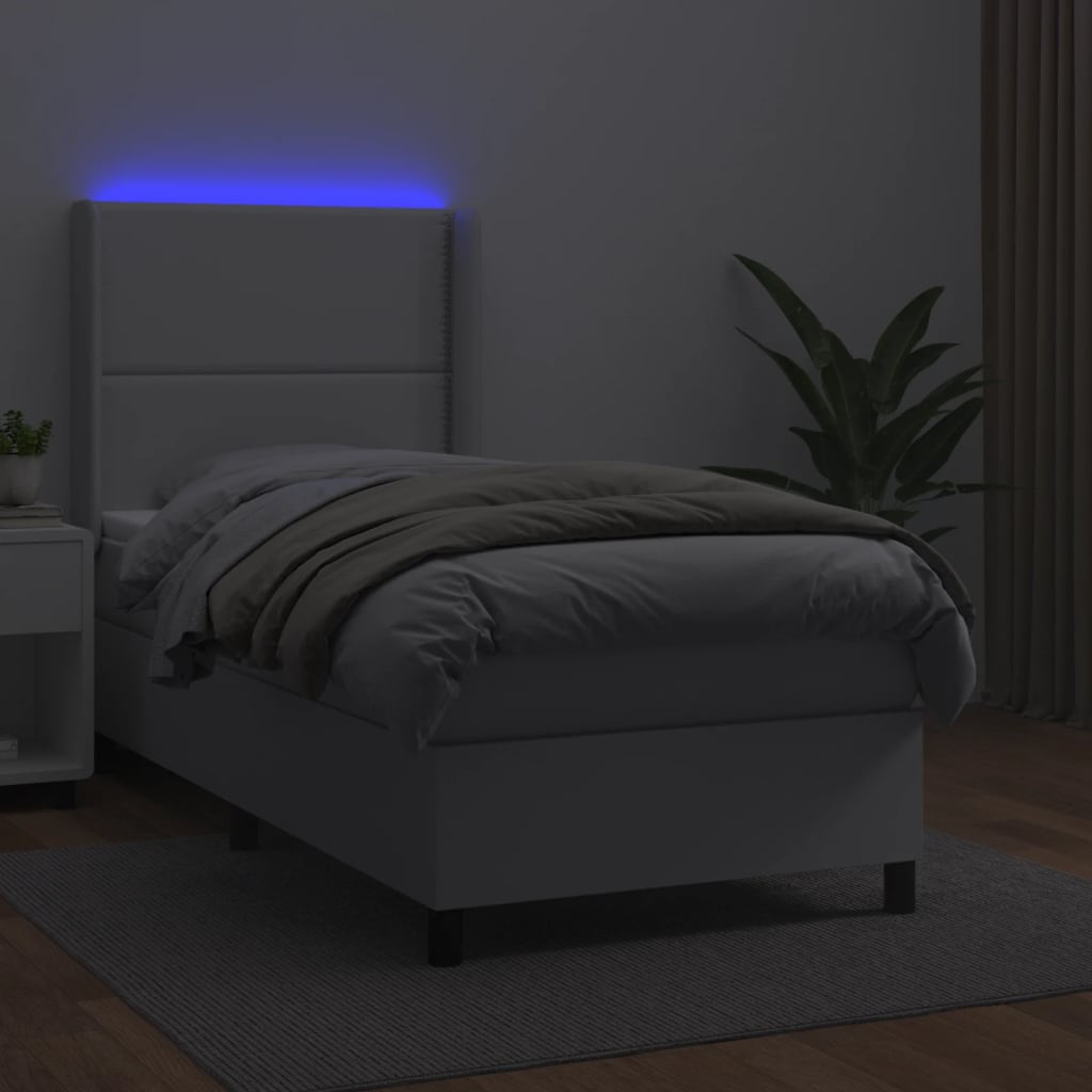 Thumbnail - vidaXL Boxspringbett mit Matratze & LED Weiß 90x200 cm Kunstleder