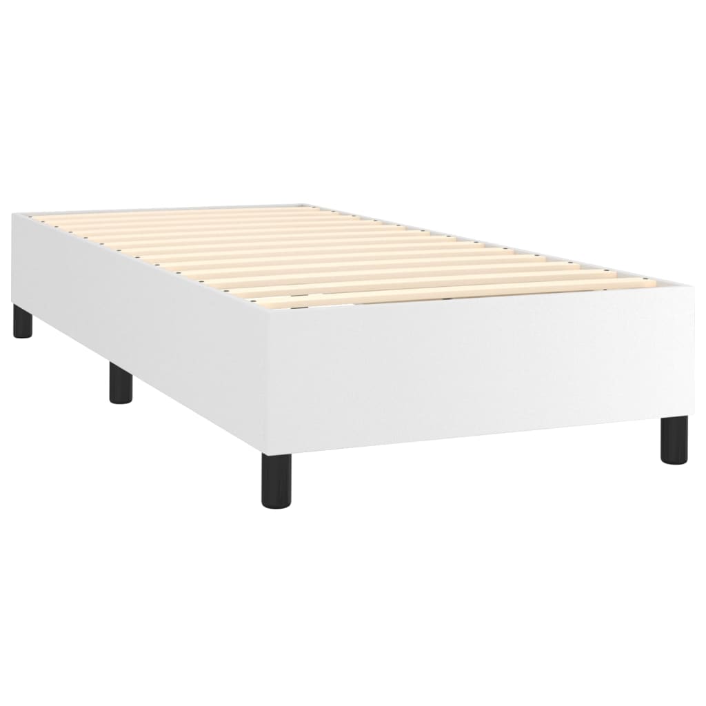 fehér műbőr rugós ágy matraccal és LED-del 90x200 cm