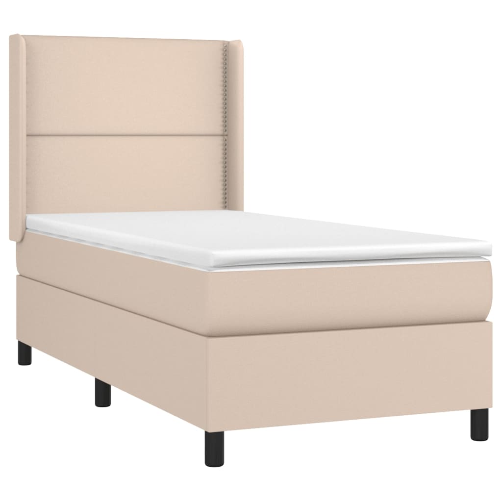 Box spring postel matrace a LED cappuccino 90x200 cm umělá kůže