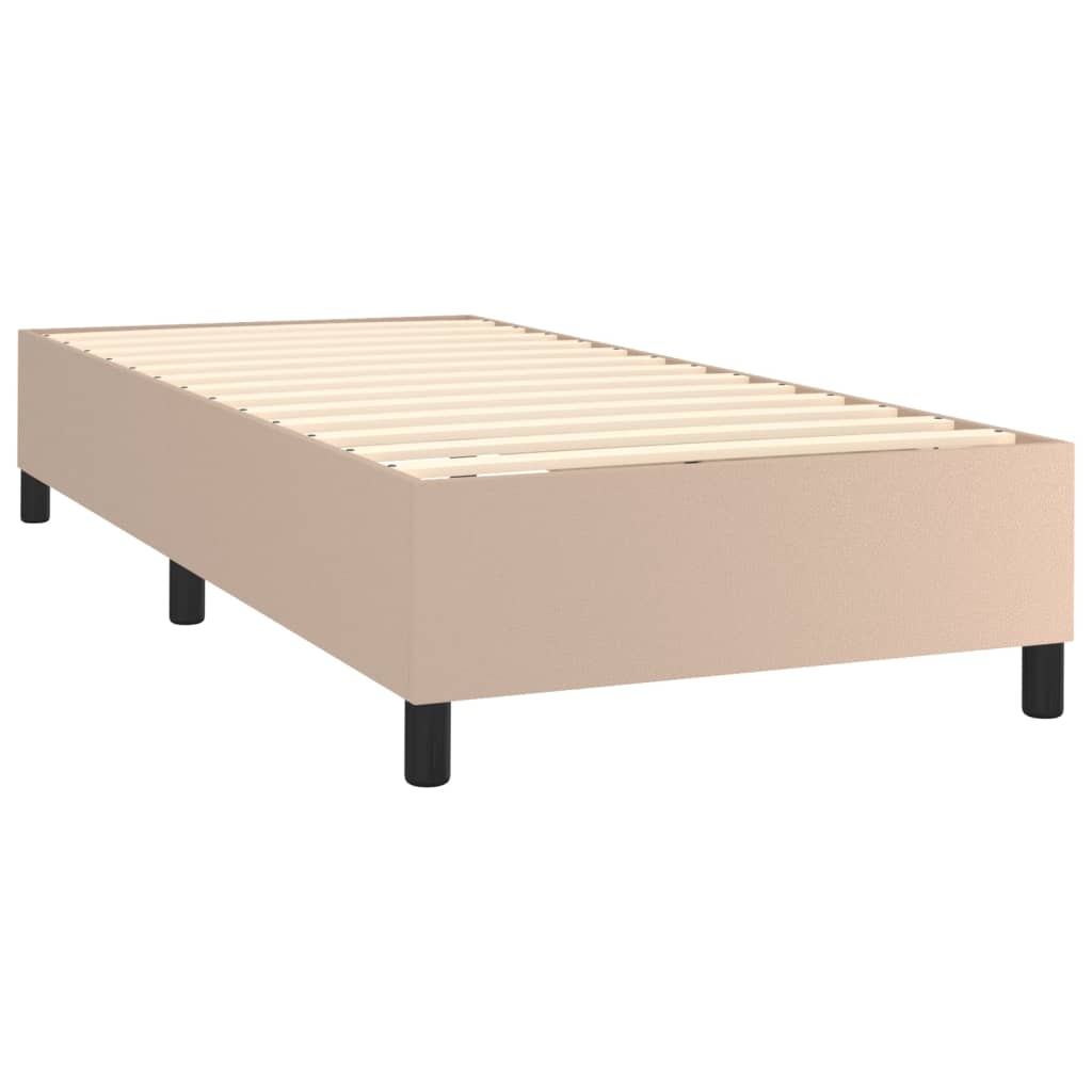 Box spring postel matrace a LED cappuccino 90x200 cm umělá kůže