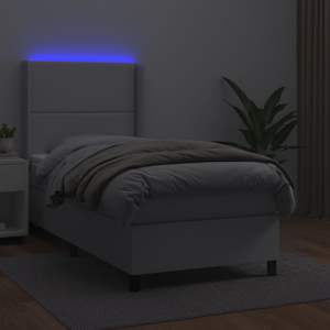Box spring postel s matrací a LED bílá 100x200 cm umělá kůže - obrázek 3
