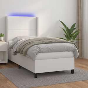 Box spring postel s matrací a LED bílá 100x200 cm umělá kůže - obrázek 1