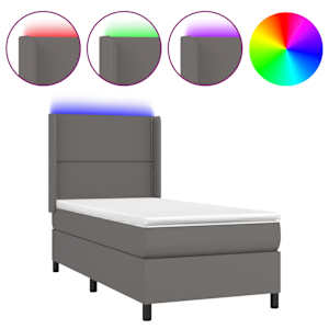 Box spring postel s matrací a LED šedá 100x200 cm umělá kůže - obrázek 2