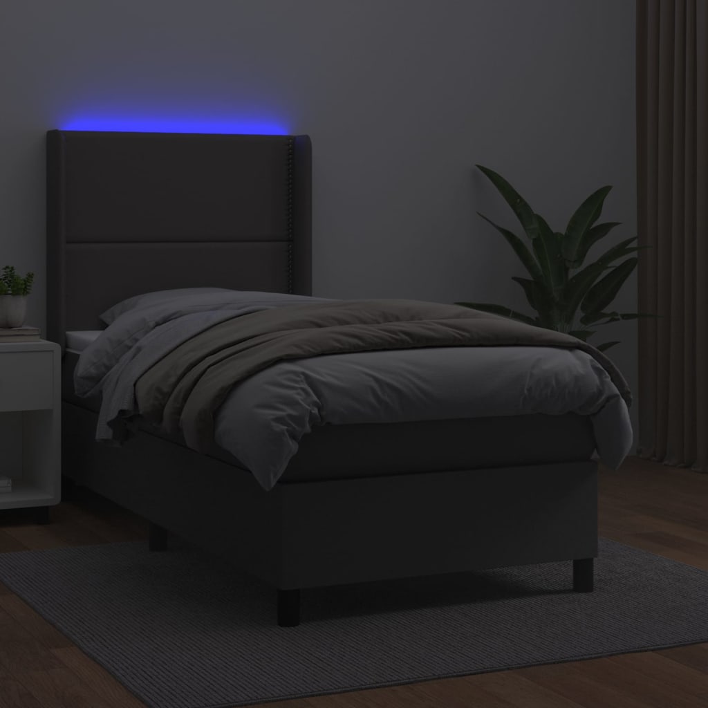 Box spring postel s matrací a LED šedá 100x200 cm umělá kůže