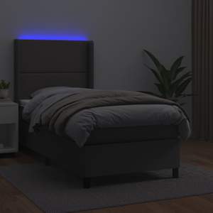 Box spring postel s matrací a LED šedá 100x200 cm umělá kůže - obrázek 3
