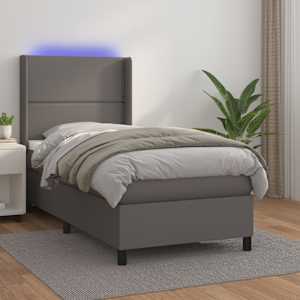 Box spring postel s matrací a LED šedá 100x200 cm umělá kůže - obrázek 1