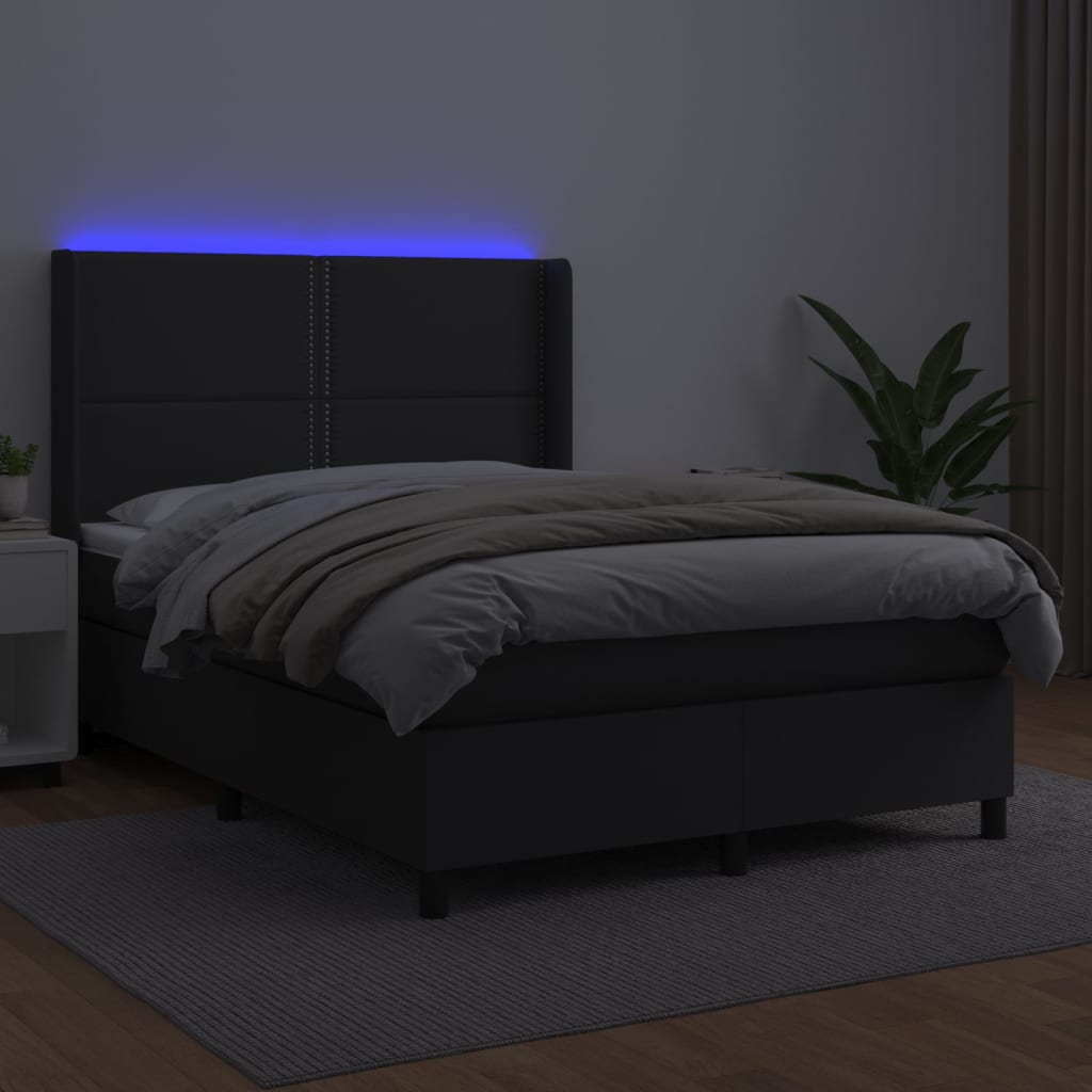 Thumbnail - vidaXL Boxspringbett mit Matratze & LED Schwarz 140x190 cm Kunstleder