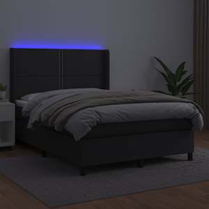 Box spring postel s matrací a LED černá 140 x 190 cm umělá kůže - obrázek 3