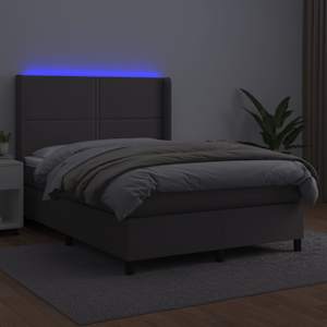 Box spring postel s matrací a LED šedá 140x190 cm umělá kůže - obrázek 3