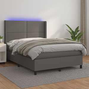 Box spring postel s matrací a LED šedá 140x190 cm umělá kůže - obrázek 1