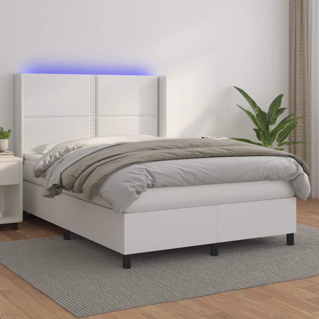 vidaXL Boxspringbett mit Matratze & LED Weiß 140x200 cm Kunstleder