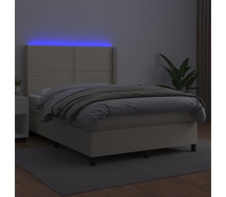 vidaXL Lova su spyruoklėmis ir čiužiniu/LED, kreminė, 140x200 cm