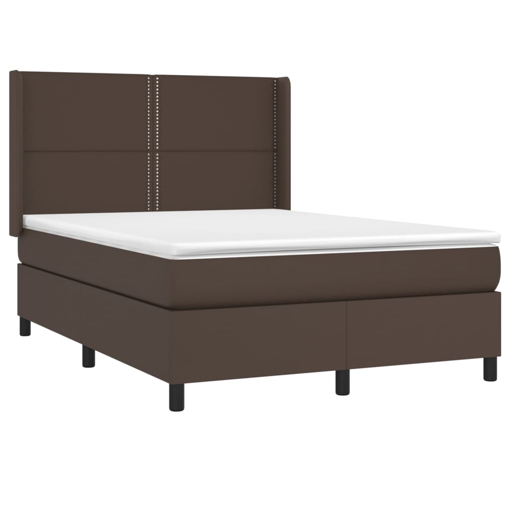 Box spring postel s matrací a LED hnědá 140x200 cm umělá kůže