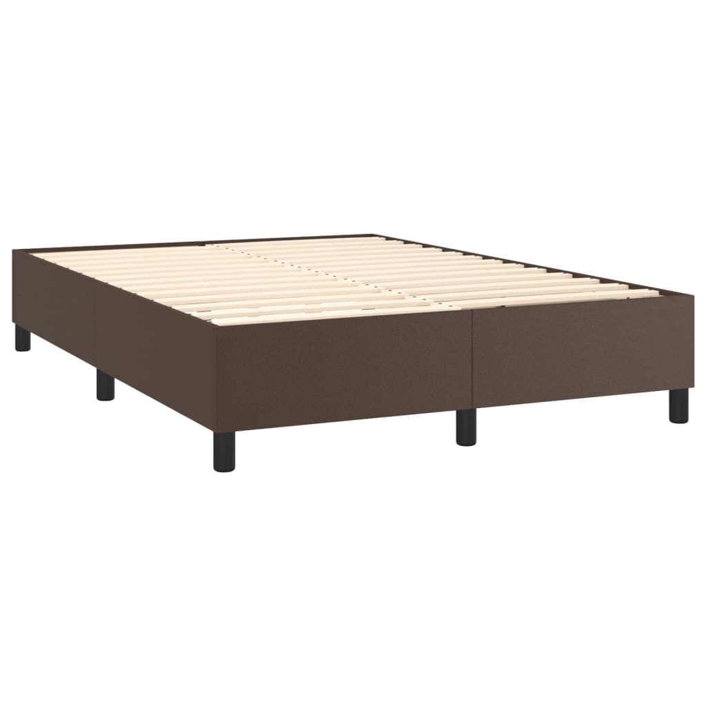 Box spring postel s matrací a LED hnědá 140x200 cm umělá kůže