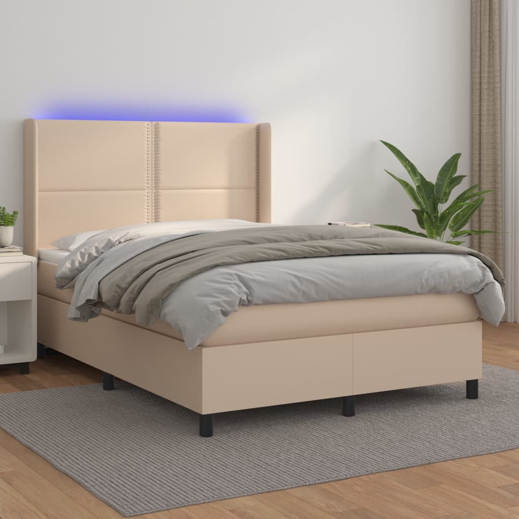vida XL Boxspringbett mit Matratze & LED Cappuccino-Braun 140x 200cm