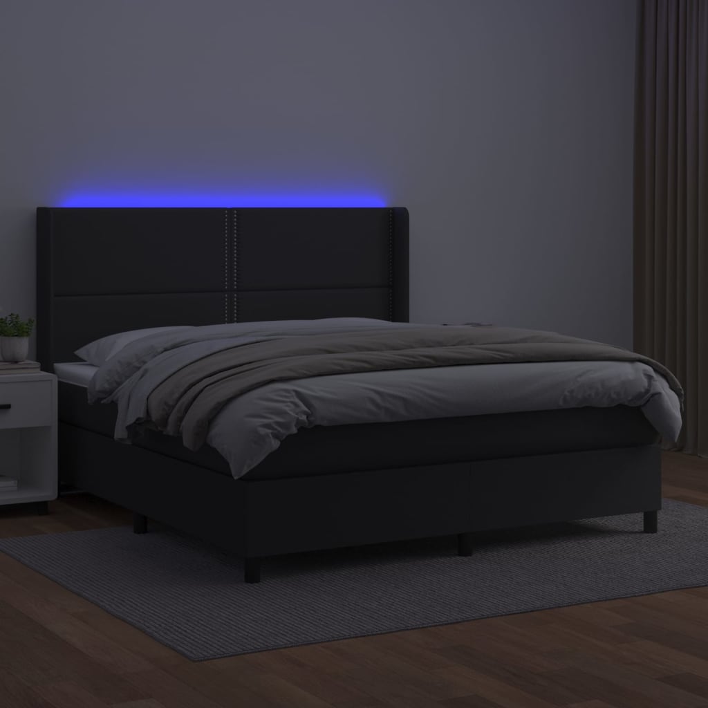 vidaXL Boxspring met matras en LED kunstleer zwart 160x200 cm afbeelding