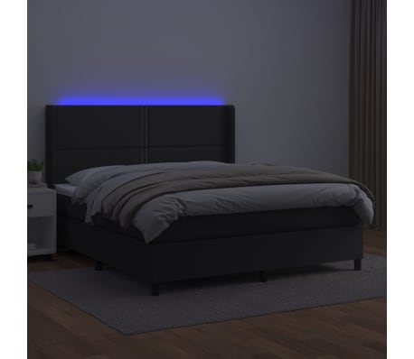 vidaXL Boxspring met matras en LED kunstleer zwart 160x200 cm
