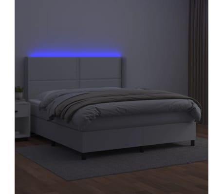 vidaXL Cama box spring colch&oacute;n y LED cuero sint&eacute;tico blanco 160x200 cm