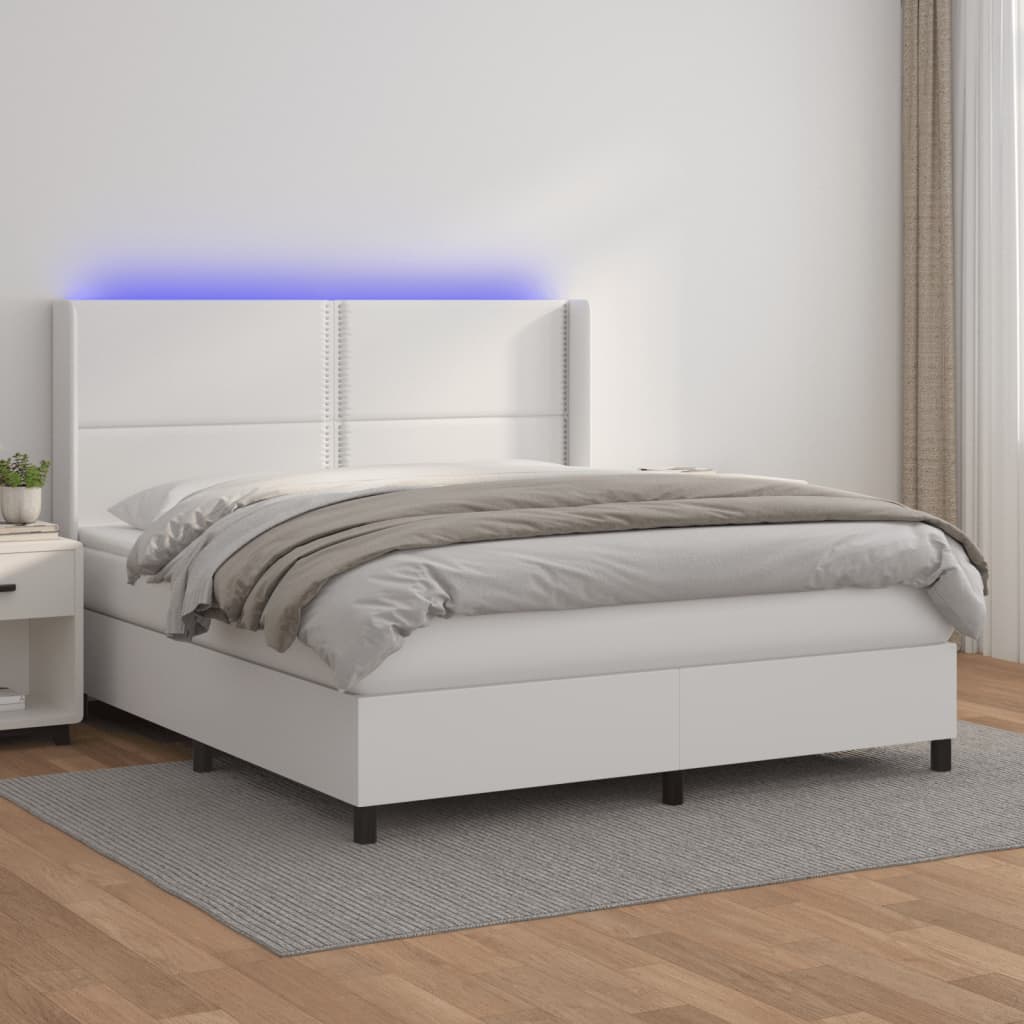 Boxspringbett mit Matratze & LED Weiß 160×200 cm Kunstleder