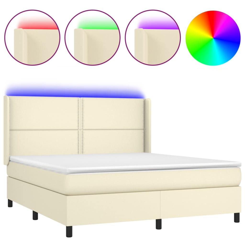 Box spring postel s matrací a LED krémová 160x200 cm umělá kůže