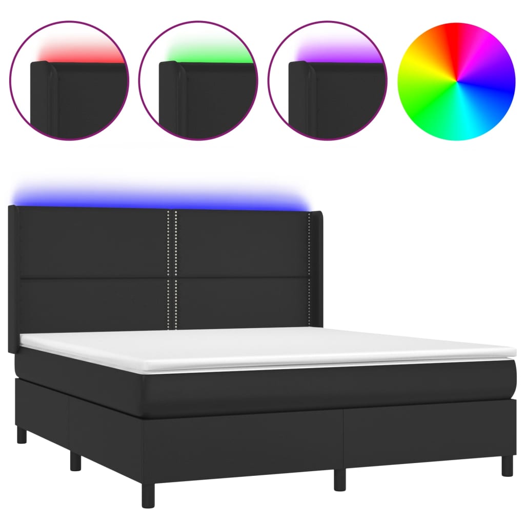 vidaXL Box spring postelja z vzmetnico LED črna 180x200cm umetno usnje