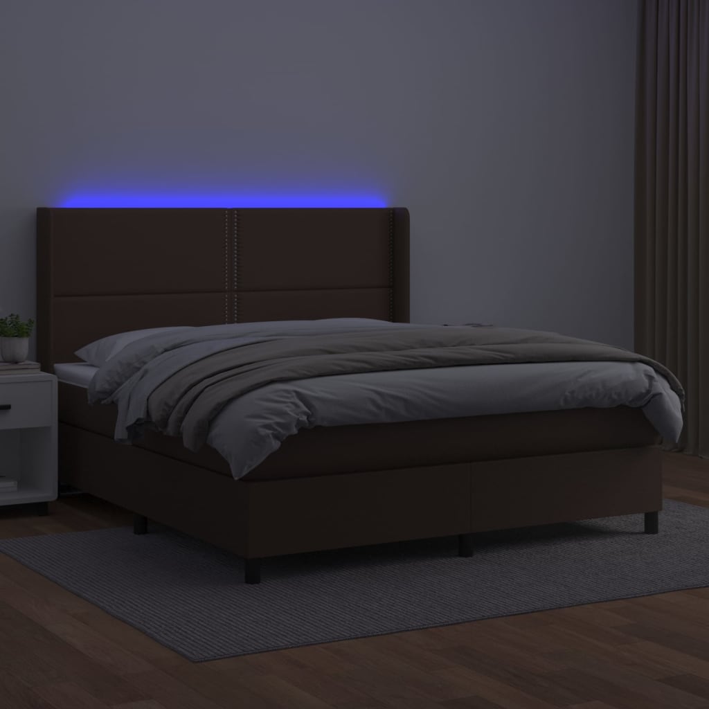 Box spring postel s matrací a LED hnědá 180x200 cm umělá kůže