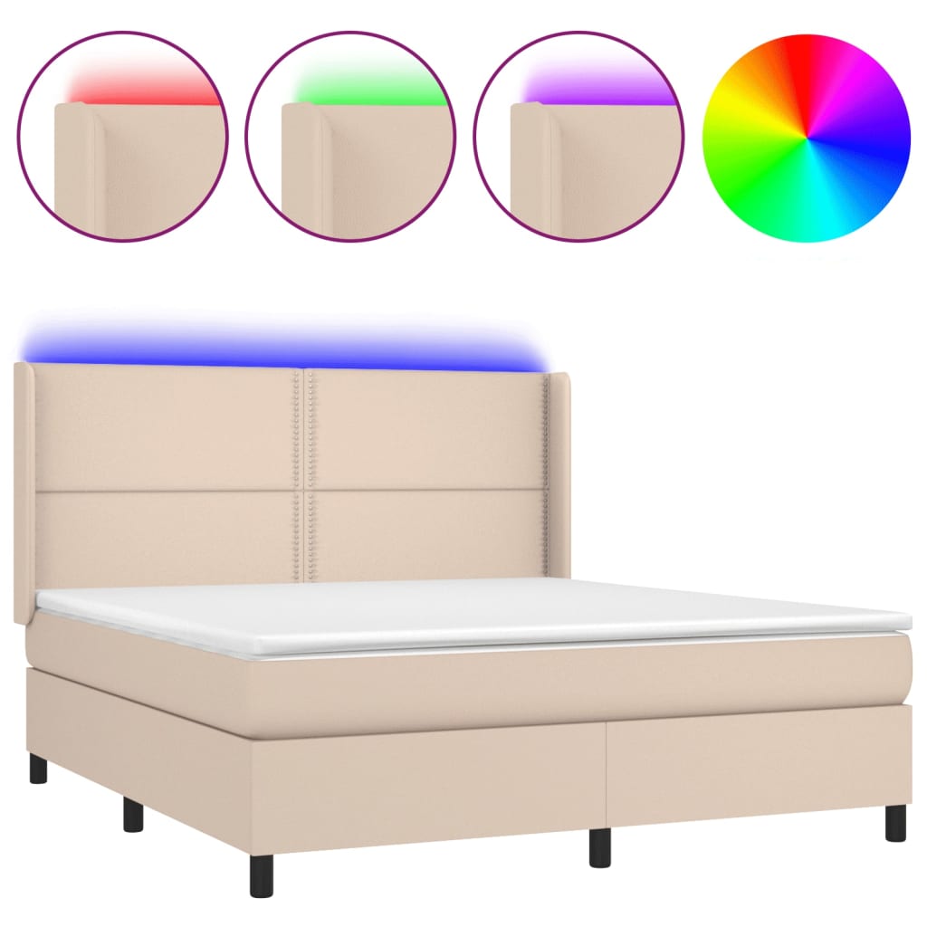 vidaXL Box spring postel matrace a LED cappuccino 180x200cm umělá kůže