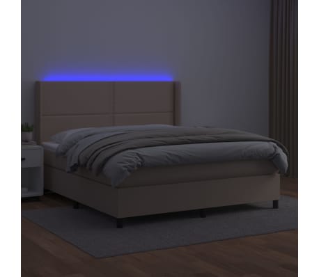 vidaXL Boxspring met matras en LED kunstleer cappuccinokleur 180x200cm