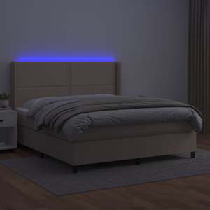 vidaXL Boxspring met matras en LED kunstleer cappuccinokleur 180x200cm