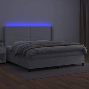 Box spring postel s matrací a LED bílá 200x200 cm umělá kůže - obrázek 3